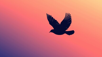 Fototapeta premium A silhouette of a bird flying against a colorful gradient background, evoking freedom and serenity in nature.