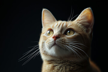 cute yellow cat on black background