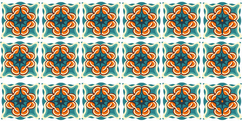 Portuguese azulejo tile with traditional ornament, seamless pattern.