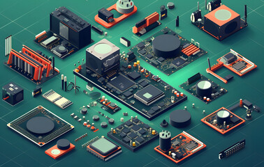 Circuit board background showing intricate details of computer technology and electronic components.