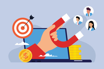 Digital Marketing Strategy with Target Audience and Customer Attraction 2d flat vector illustration