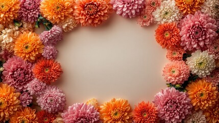 Floral arrangement with vibrant flowers framing a blank space.