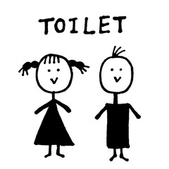 Toilet sign boy and girl doodle cartoon hand draw