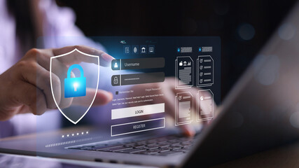 cyber security concept, Login, User, identification information security and encryption, secure...