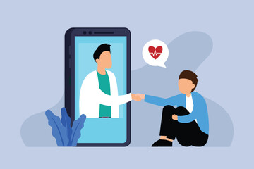 Telemedicine and Mental Health Support 2d flat vector illustration 2d flat vector illustration