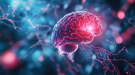 Fototapeta premium Close-up of a braina??s motor cortex in 3D, with nerve connections highlighted.