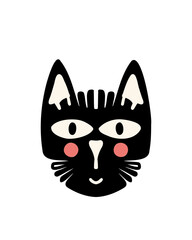 Cat face with bold facial features drawn in black and white lines.