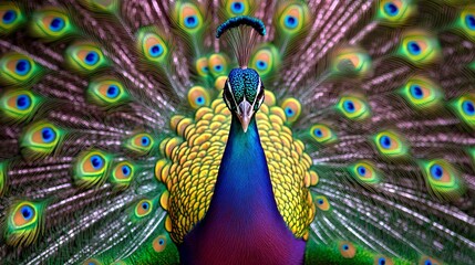 A Peacock Displays Its Vibrant Tail Feathers