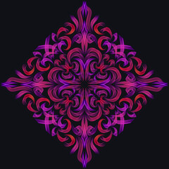 A vibrant, multicolored neon Christmas snowflake, perfect as a festive element for textile prints, ceramics, packaging, industrial design, and interior decor