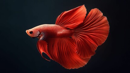 Vibrant Red Betta Fish with Flowing Fins Against a Black Background