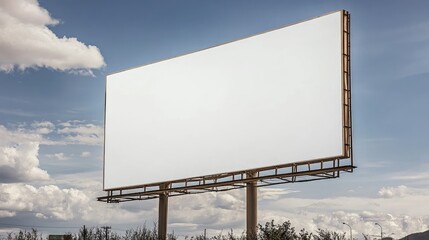 Obraz premium Large outdoor billboard with a blank white screen, featuring minimalist architecture and ample space for copy.
