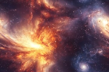 Fototapeta premium Seamless Pattern Cosmic vista featuring vibrant swirling nebulae, distant celestial bodies, and a tapestry of stars illuminating the vast universe.