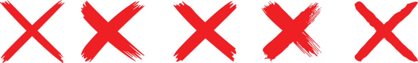 Obraz premium Red cross sign set. Wrong mark collection. Red cross X symbol. Red grunge X icon. Cross brush signs - stock vector.