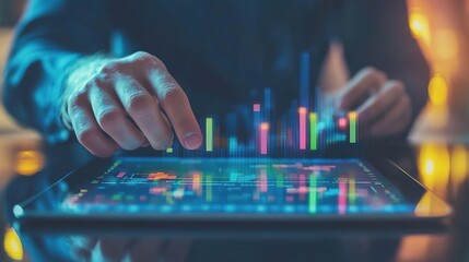Hands Interacting with Digital Data Visualization