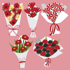 red flower bouquet set vector illustration