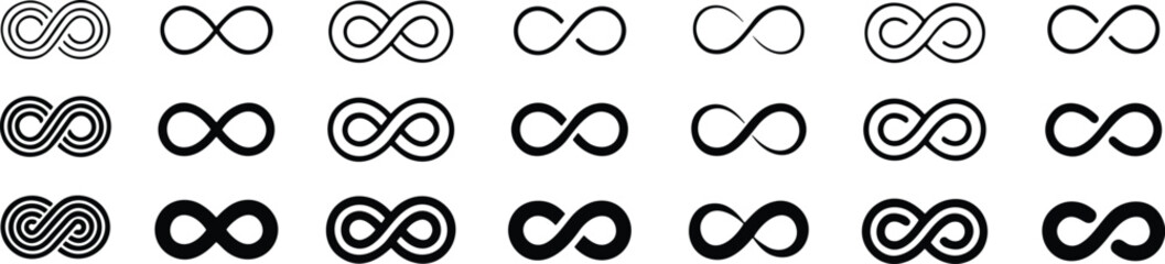 Infinity icon set. Infinity, eternity, infinite, endless, loop symbols. Unlimited infinity collection icons flat style - stock vector