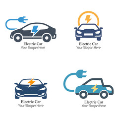 Flat Electric Car Logo Icon Template Design