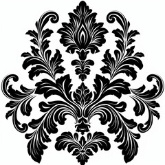 Black pattern on transparent background. Graphic ornament Damask. Element of floral design