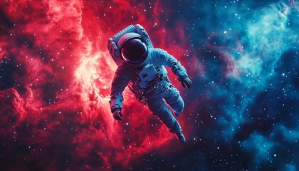 Astronaut Drifting in Space Surrounded by Cosmic Light Stars