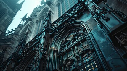 Naklejka premium Intricate Gothic Architecture with a Window View