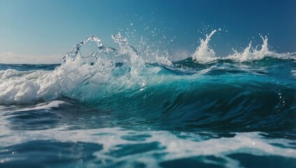 Fototapeta premium Close-up of ocean waves crashing on shore, with shades of blue and green water