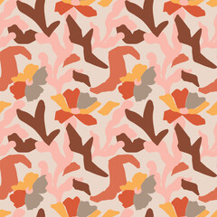 Retro Geometric background with Collage Flowers. Floral vintage interior surface design