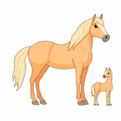 Cute Hand-Drawn Horse and Foal on a Family Farm