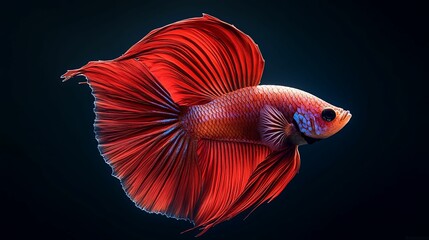 Vibrant Red Siamese Fighting Fish with Flowing Fins
