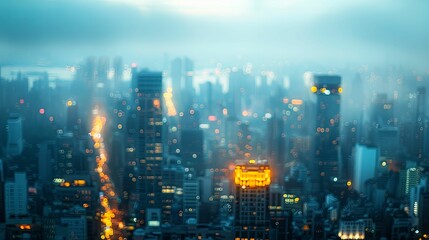 Obraz premium Defocused Cityscape Through a Window with Rain Droplets