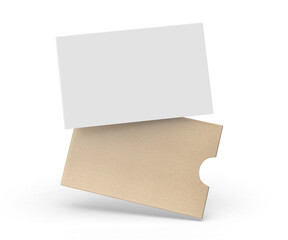 Visiting card with blank paper cover sleeve 3d render illustration.