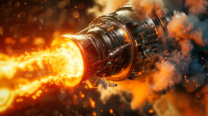 A powerful rocket engine being ignited