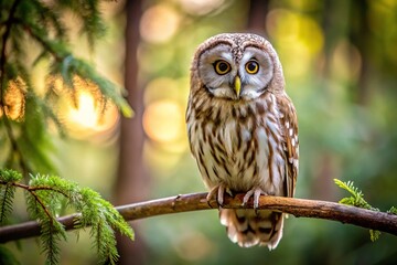 Minimalist Owl on a Tree Branch - Serene Nature Photography