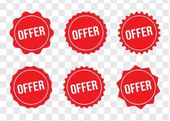 offer product tag red sticker icon set