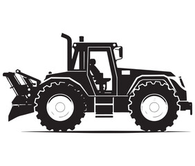 Bulldozer isolated on white, Tractor vector illustration, Silhouette bulldozer vector
