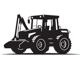 Bulldozer isolated on white, Tractor vector illustration, Silhouette bulldozer vector