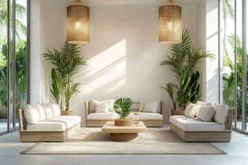 bright and beautifully decorated veranda. The space is bathed in natural light, with large windows or glass doors allowing sunlight to flood in.