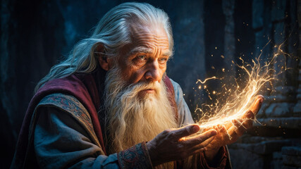An old wizard performing a spell