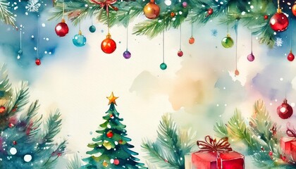 Fototapeta premium Watercolor art, Christmas and New Year Greeting Card Perfect for Your Holiday Messages