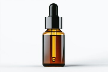 Naklejka premium Minimalist amber glass dropper bottle for essential oils, skincare serums, or cosmetic products isolated on white background
