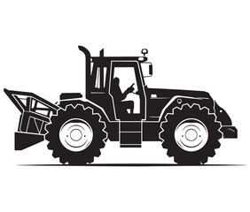Bulldozer isolated on white, Tractor vector illustration, Silhouette bulldozer vector