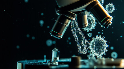 Ancient microbes under microscope reveal intricate cellular structures, showcasing their mysterious and ancient nature, ideal for scientific and educational content.