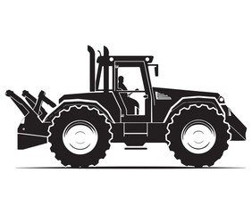 Bulldozer isolated on white, Tractor vector illustration, Silhouette bulldozer vector