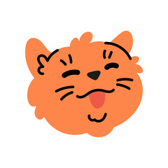 Funny meme cat head. Simple kitten illustration. Cute sticker. Animal print for kids.