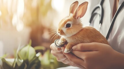 Veterinarian carefully examines a rabbit, ensuring its health and well-being, emphasizing the importance of compassionate care in animal healthcare