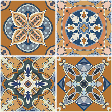 Vintage tiles intricate details for a decorative look.Ceramic paint floor, ornament Collection Patchwork
