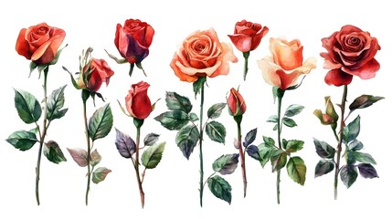 Obraz premium Vibrant Watercolor Roses in Varied Hues Blooming Beautifully