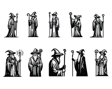 Wizard Vector illustration BUNDLE - Wizard Outline Clipart Design 