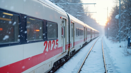 Naklejka premium white high speed train with new year number 2025