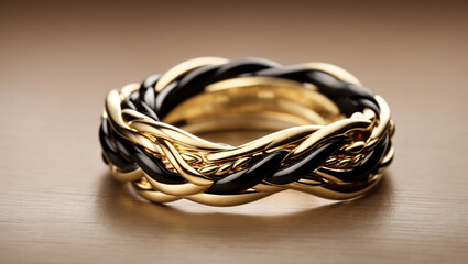 Naklejka premium A gold ring with black woven bands.