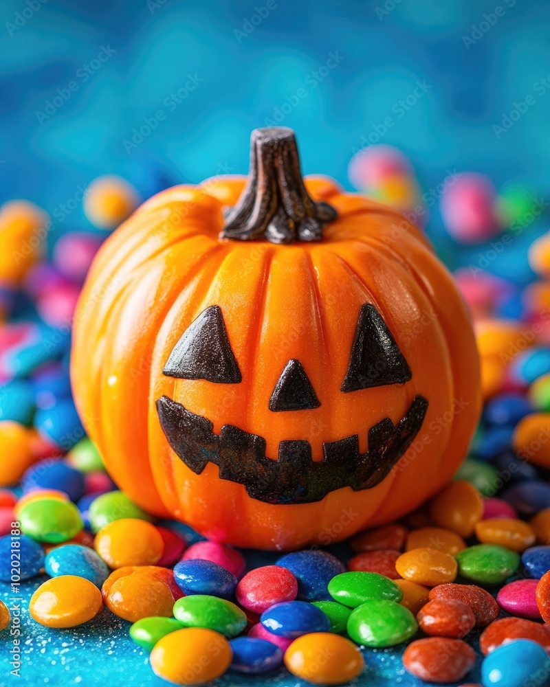 Poster Colorful candy with spooky pumpkin